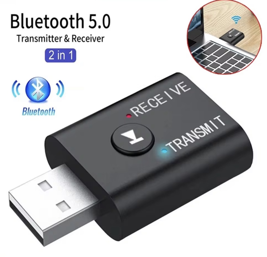 Bộ thu phát usb bluetooth 5.0 2 trong 1 bộ chuyển đổi âm thanh không dây aux 3.5mm cho máy tính máy tính xách tay loa tai nghe