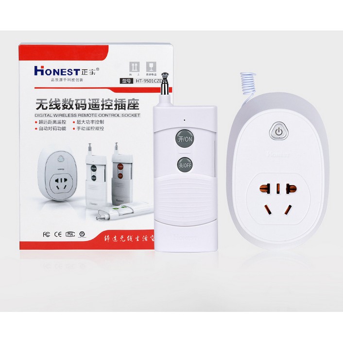 Ổ cắm điều khiển từ xa 1Km bật tắt thiết bị điện công suất lớn 30A/220V HONEST HT-9501, công tắc điều khiển từ xa, công tắc điện thông minh, công tắc wifi
