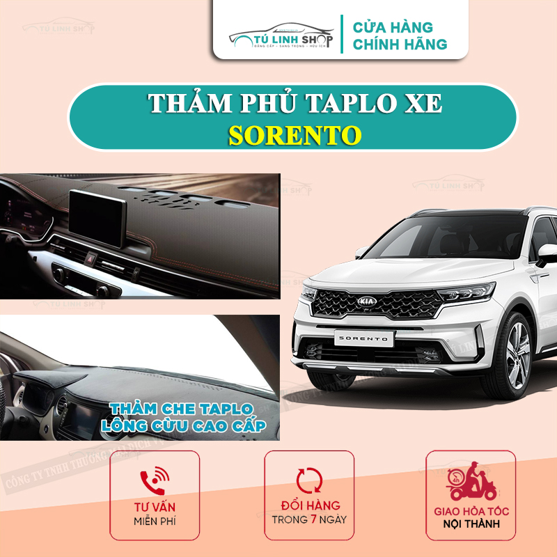 Thảm taplo KIA SORENTO chính hãng MINCAR hoặc bằng lông Cừu 3 lớp và Da Cacbon