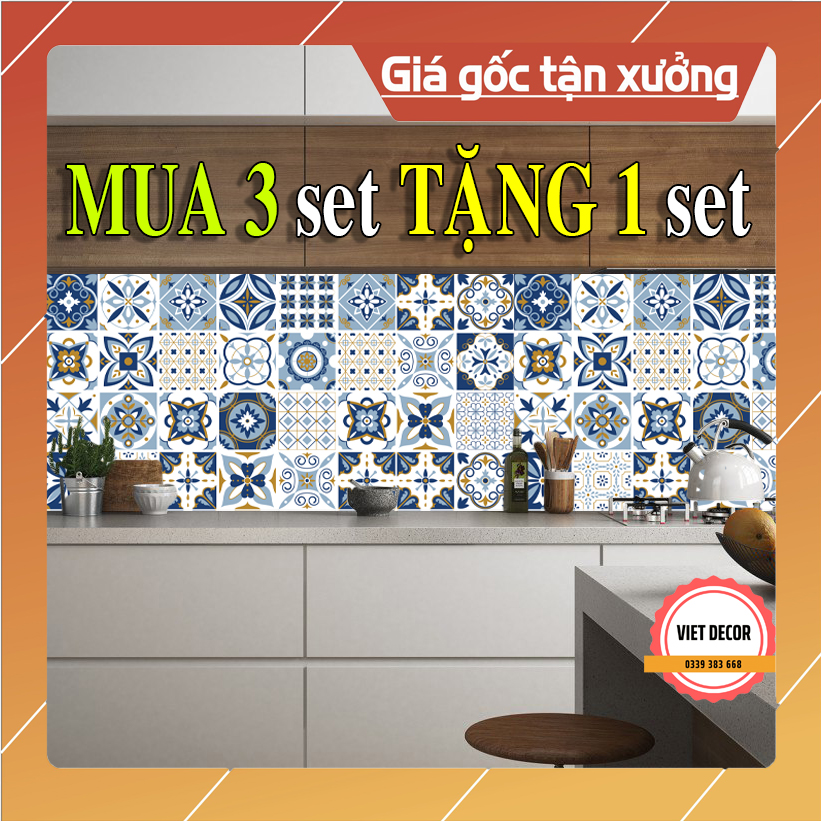 Set 32 ô Decal Gạch bông - Mua 3 set Tặng 1 set - Decal Dán bếp, dán tường, Trang trí nhà cửa - Viet Decor