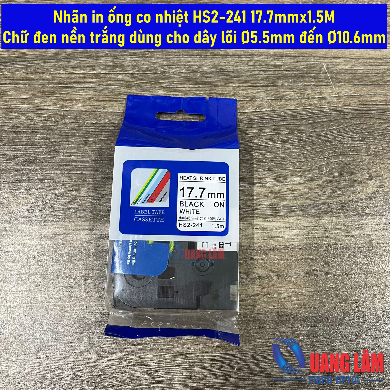 Nhãn in ống co nhiệt HS2-241 - 17.7mmx1.5M - Chữ đen nền trắng dùng cho dây lõi Ø5.5mm đến Ø 10.6mm Cho máy in Brother