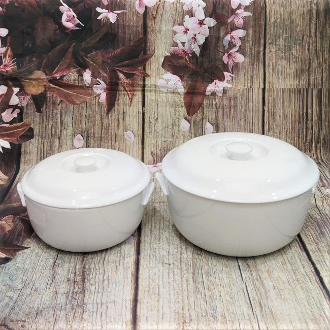 Thố sứ trắng có nắp minh long 15cm ,18cm , 22cm - thố sứ trắng có nắp minh long