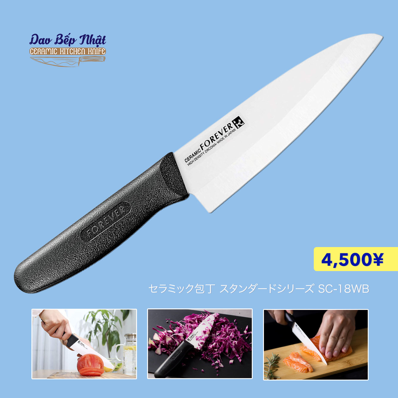 Dao bếp gốm sứ cao cấp nhật bản forever sc-18wp