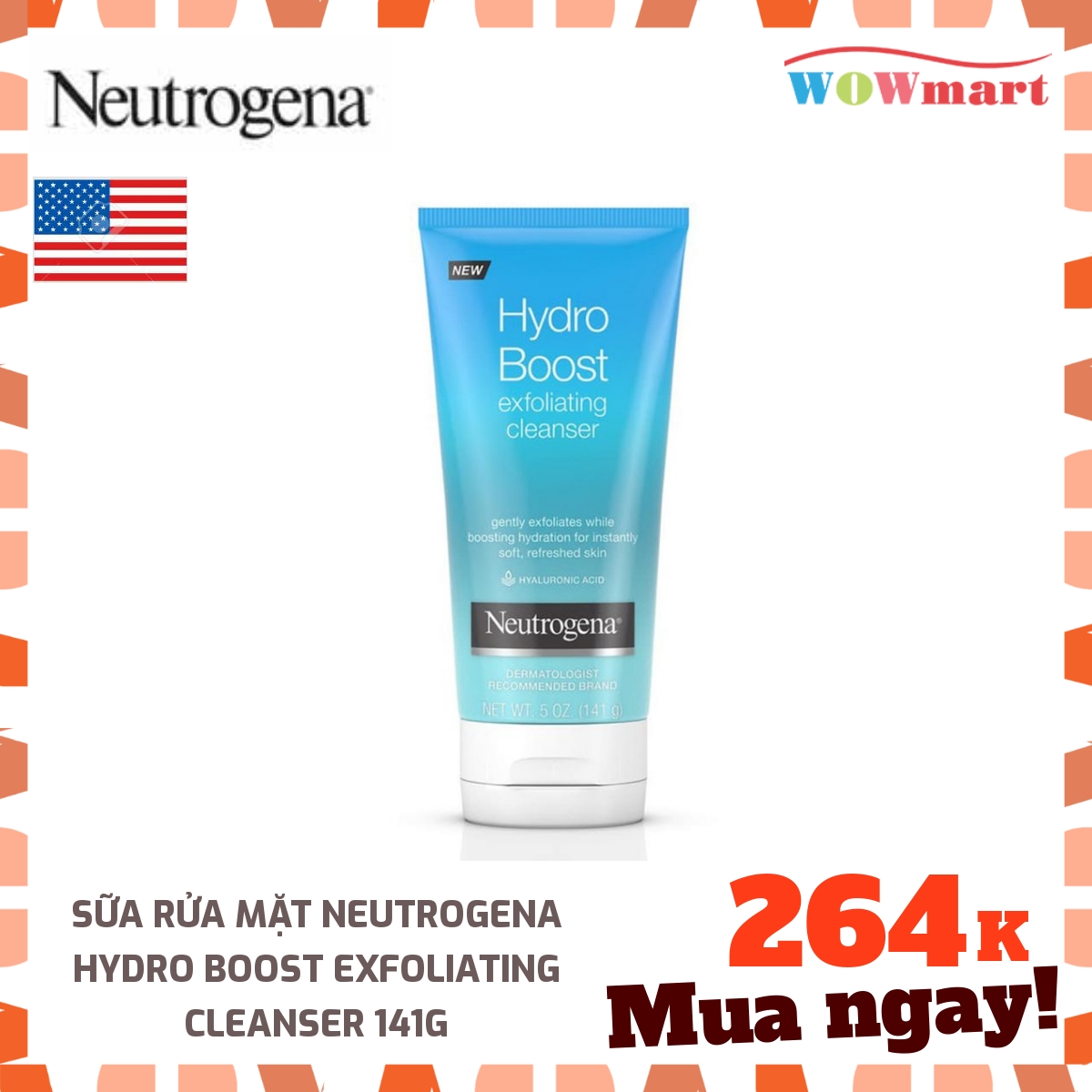 [HCM]Sữa rửa mặt Neutrogena Hydro Boost Exfoliating Cleanser 141g - MỸ