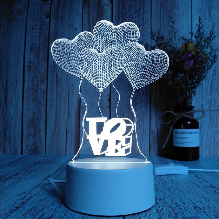 [Loại 3 màu] Đèn ngủ 3D hình love, led 3D,đèn trang trí để bàn, đèn thông minh mica 3d cực đẹp quà tặng độc đáo cho bạn bè và người thân