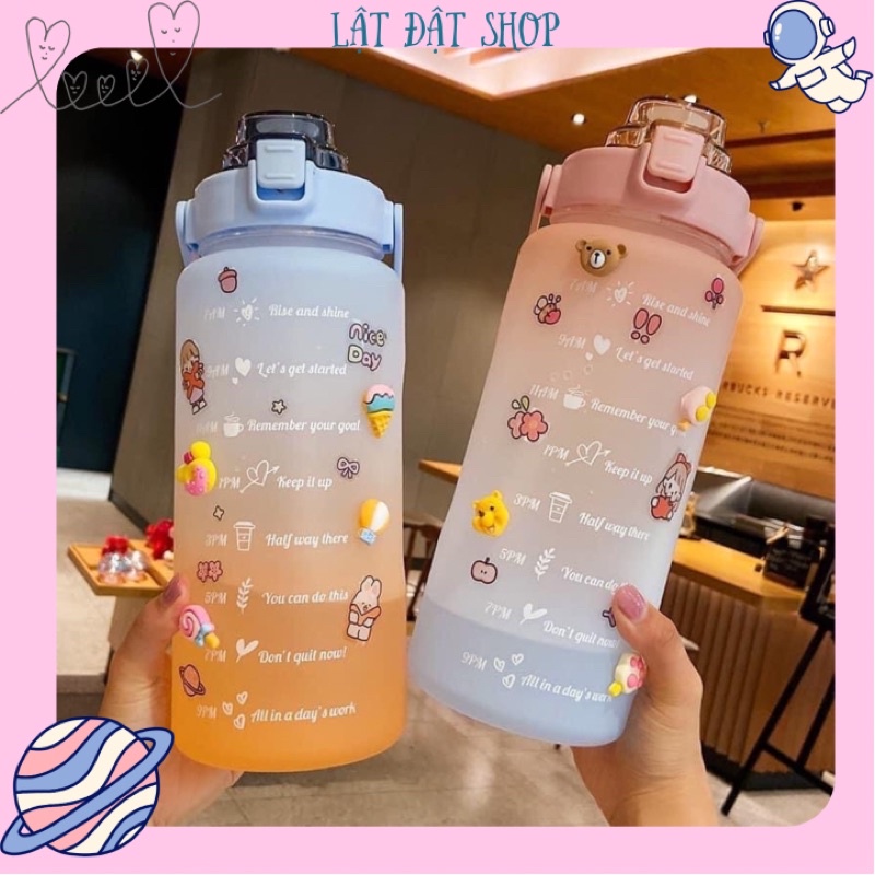 🌿 Bình nước 2 lít có vạch nhắc nhở tặng kèm phụ kiện 🌿