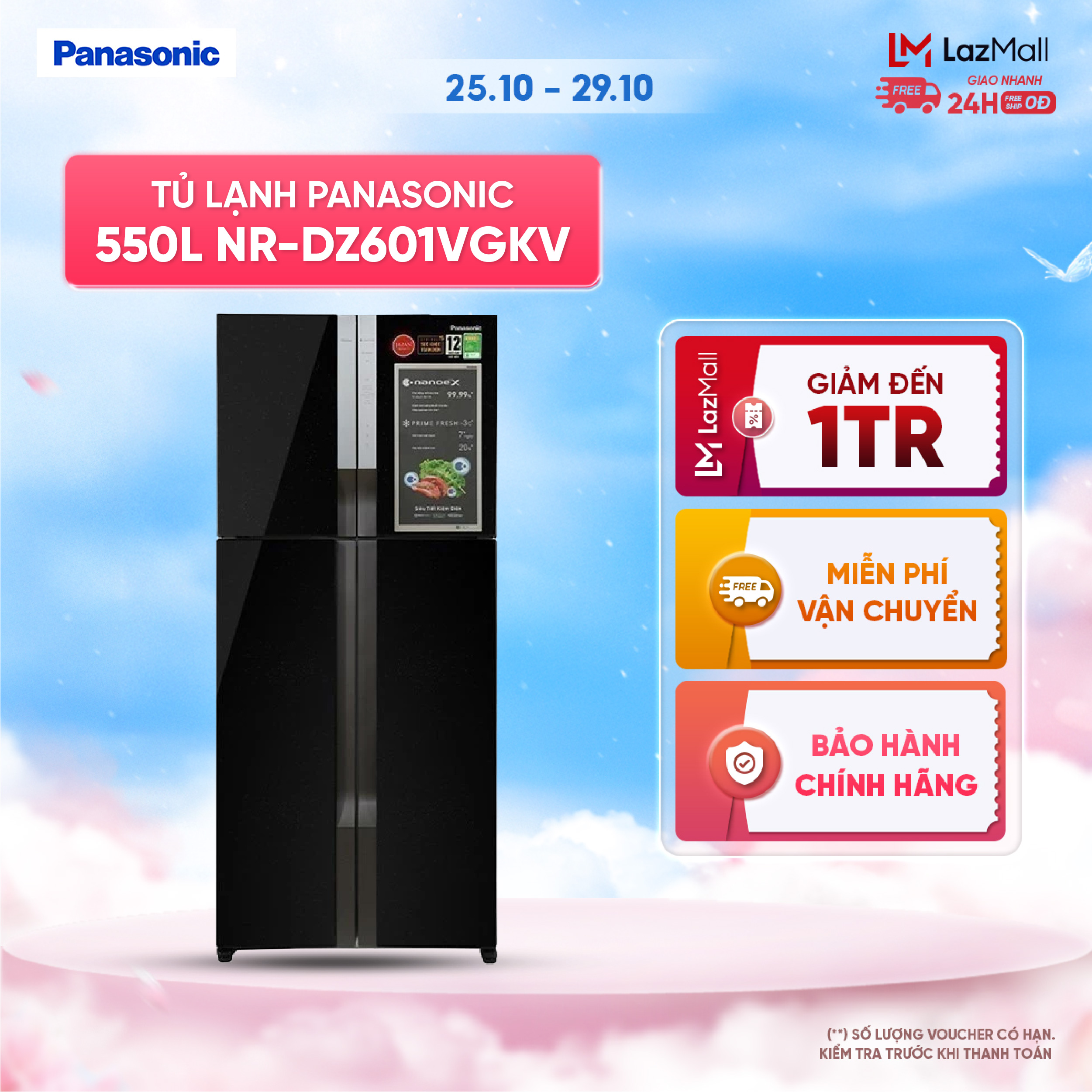 [Trả góp 0%] Tủ lạnh Panasonic Inverter 550 lít NR-DZ601VGKV - Ngăn đông mềm siêu tốc - Bảo hành chí