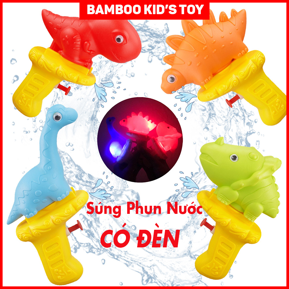 Súng nước đồ chơi mini, Súng nước khủng long mini có đèn phát sáng cho bé