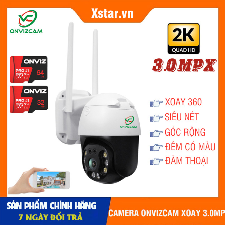 ⚡️freeship⚡️camera ip wifi onvizcam hk30 ptz 3.0mp siêu nét, góc rộng, xoay 360, đàm thoại - app carecam pro