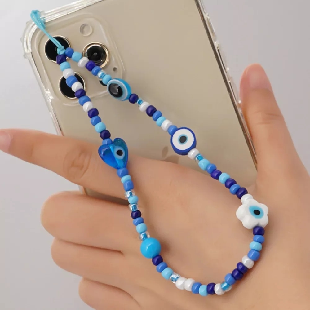uijuhi₪  Evil Eye Beads Chain Lanyard For Women Boho Randomly Mixed Soft Fruit Y2k Egirl Accessories