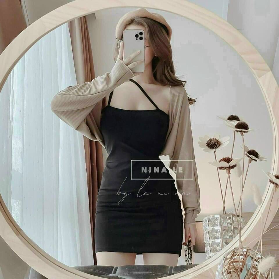 [ Voucher 50k Freeship Max 0 đồng toàn quốc ]Đầm body 2 dây cọng bún trơn kèm khoác chất thun gândày  đẹp MTB