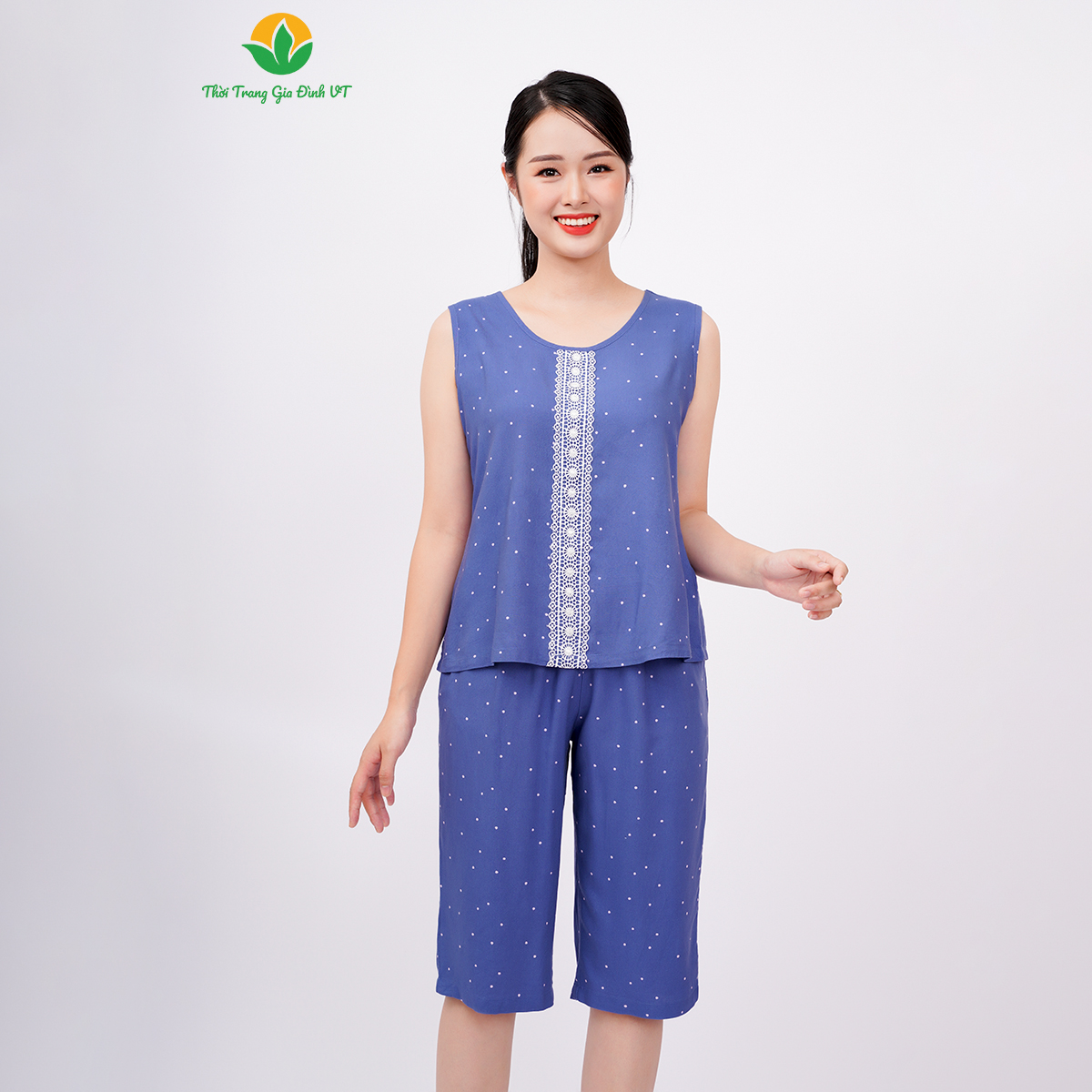 Đồ bộ mặc nhà nữ mùa hè  Việt Thắng, quần lửng , áo sát nách , chất Lanh - B05.2308