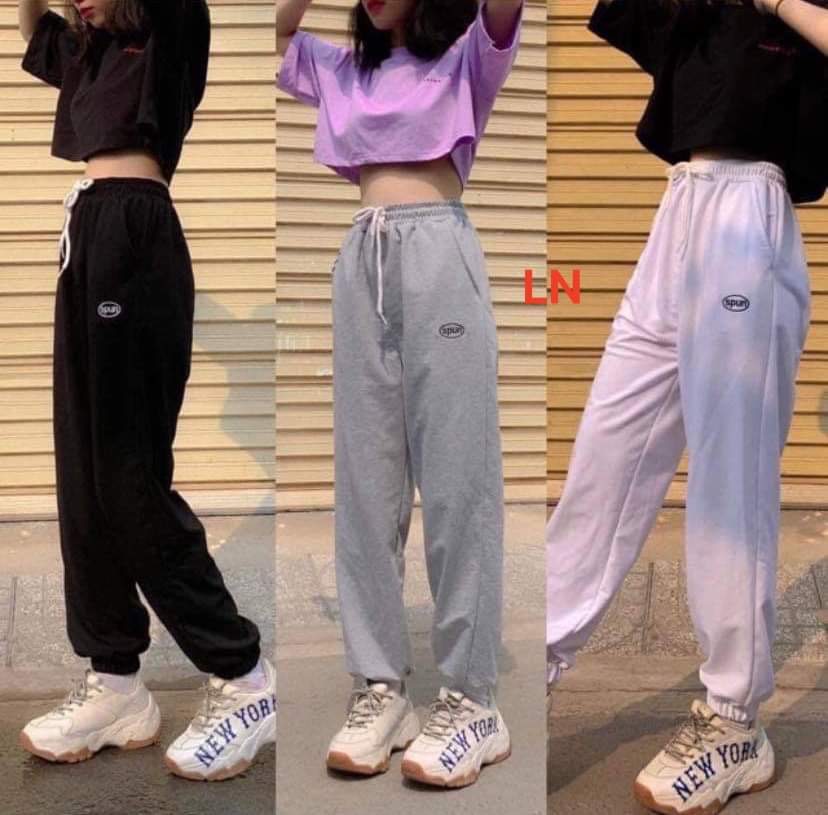 Sét áo crt chữ nhỏ + quần bom spun Chất cotton su Quần da cá dày