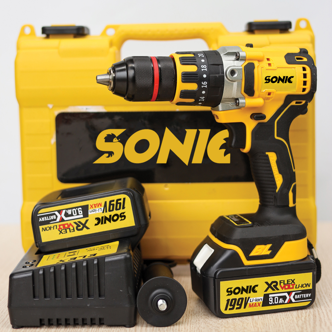 Máy khoan pin sonic 199v mẫu mới - có búa - không chổi than - pin 10 cell - 100% đồng - khoan sắt, gỗ, tường - đục bê tông - may khoan pin - khoan pin