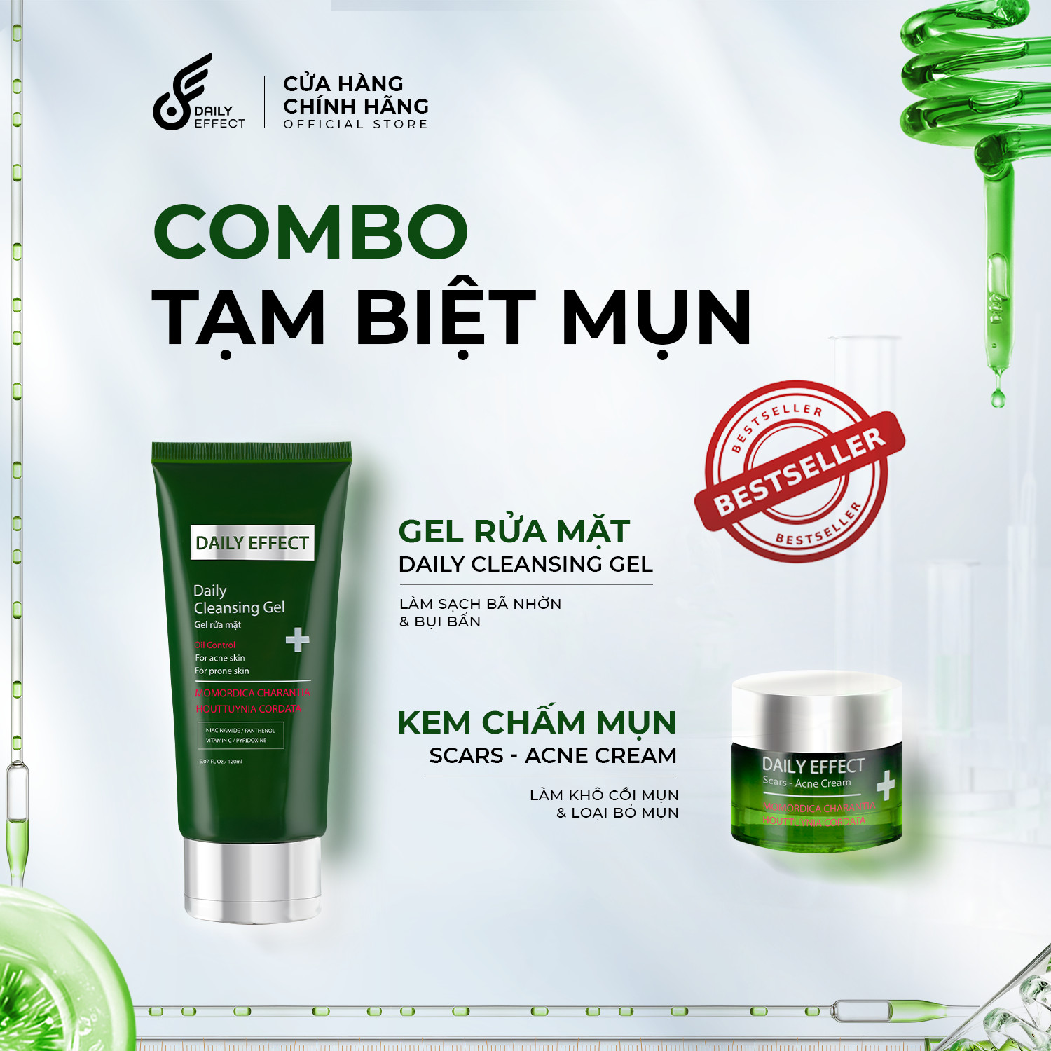 Combo set 2 sản phẩm sữa rửa mặt + kem dưỡng giảm mụn daily effect