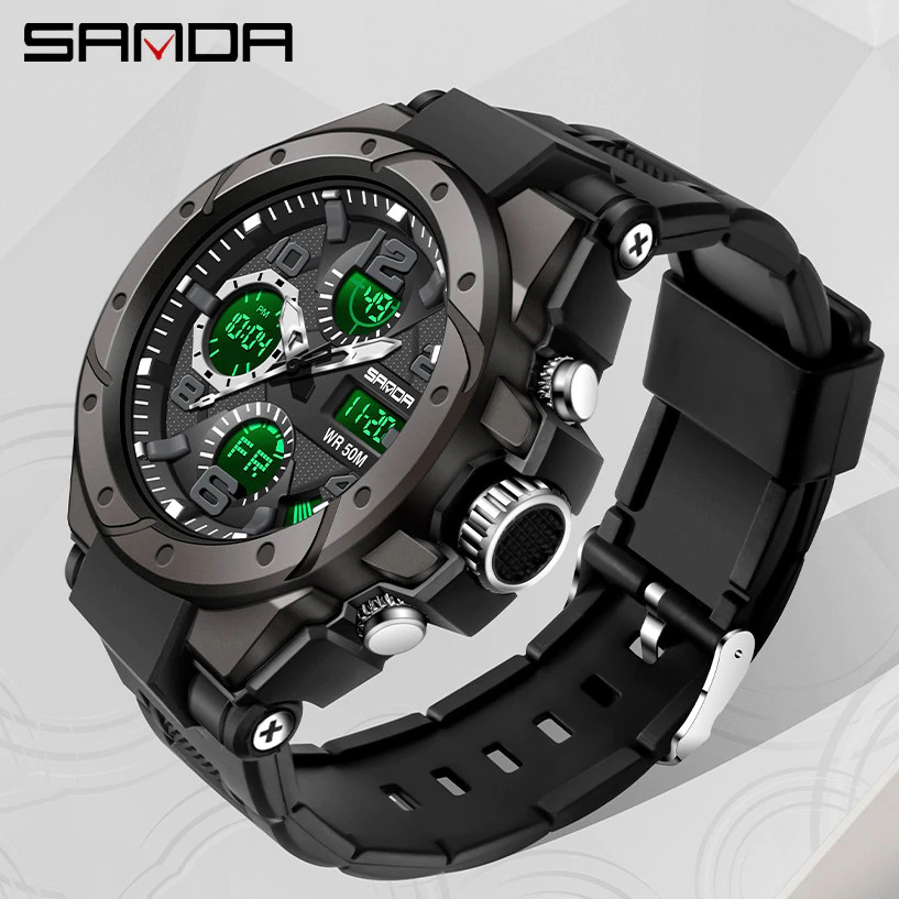 Đồng hồ Nam SANDA 6008 Chuẩn Bền Quân Đội, 2 Máy Chạy Song Song, Chống Nước Rất Tốt, Bảo Hành Toàn Quốc 12 Tháng