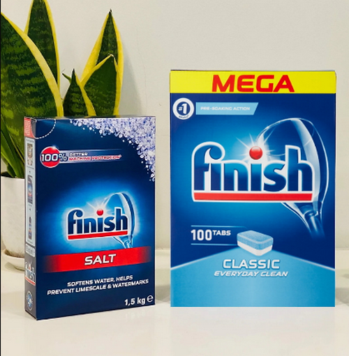 Viên rửa bát finish 100 viên + muối rửa bát finish 1.5kg + tặng 3 viên finish nhật dùng cho máy
