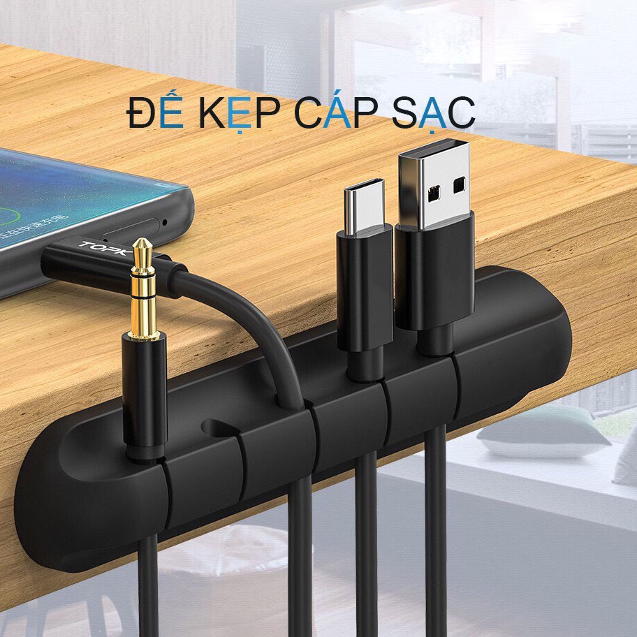 Đế kẹp TOPK giữ làm gọn cáp sạc dây nguồn máy tính - Giải pháp bảo vệ sạc cáp sạch sẽ không rối đứt Setup Bàn làm việc gọn gàng