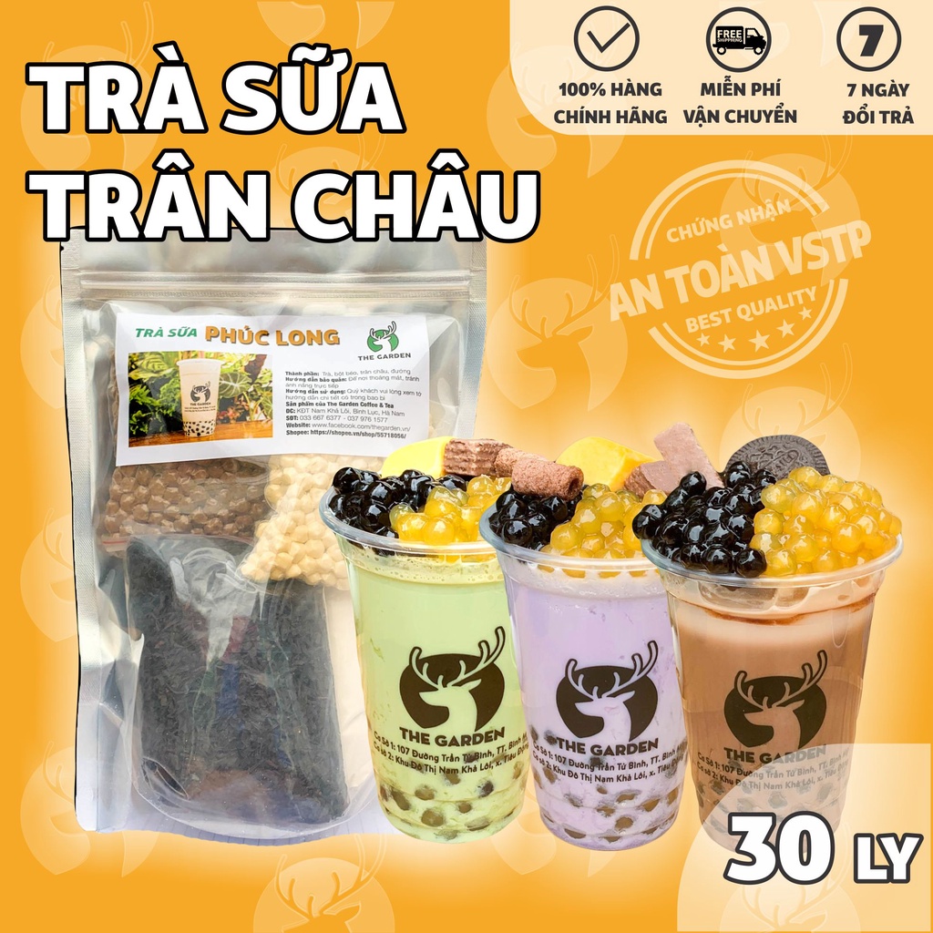 Set trà sữa tự pha trân châu đường đen the garden, nguyên liệu làm trà sữa phúc long, matcha 10 vị 25-30 ly