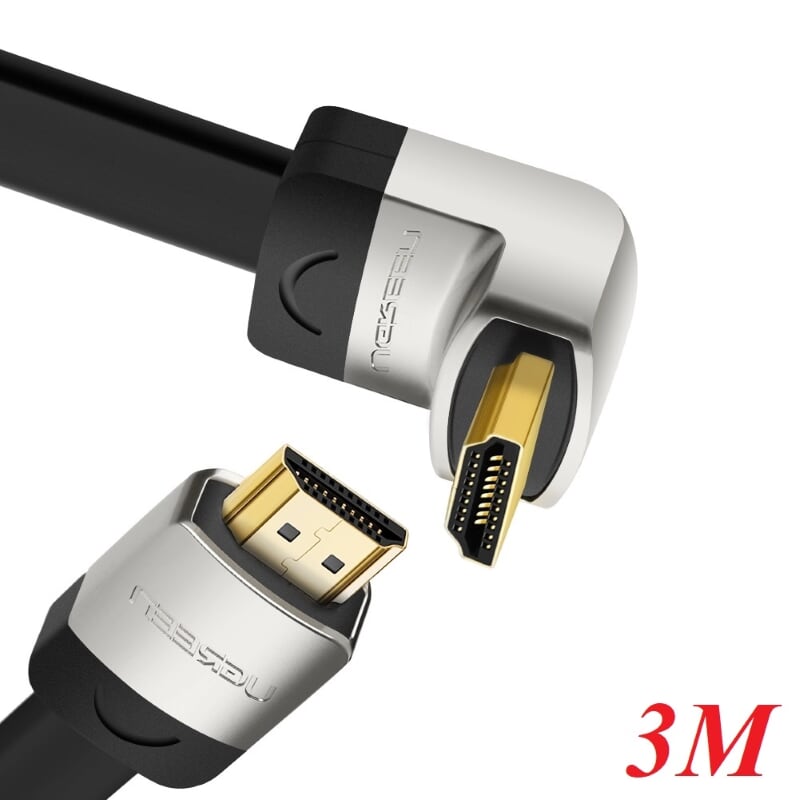 Ugreen 10284 3m màu đen cáp tín hiệu hdmi chuẩn 1.4 đầu góc 90 độ hd122