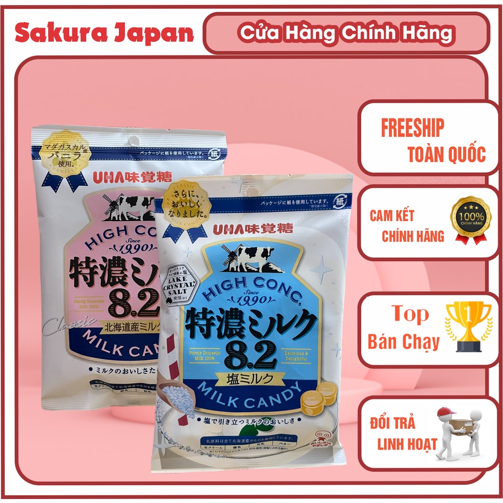 Kẹo sữa bò Tokuno UHA Nhật Bản Kẹo sữa kem tươi Uha Mikakuto 105g ăn là nghiền