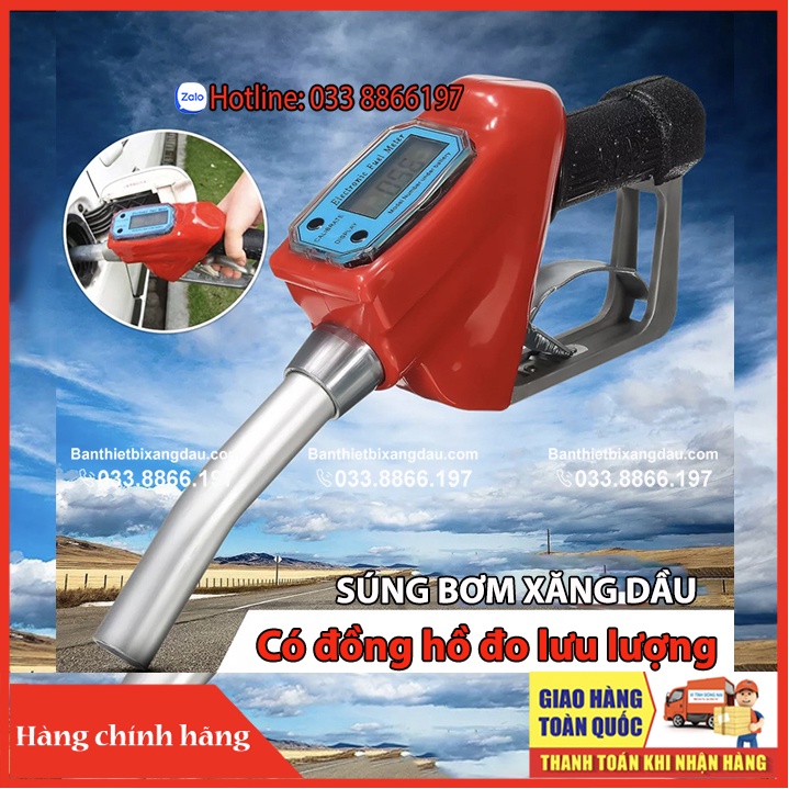 Cò bơm hóa chất, xăng dầu có đồng hồ đo lưu lượng