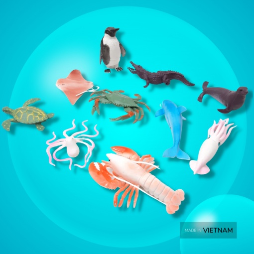 Đồ chơi mô hình 10 động vật biển HT7506, bóp kêu chút chít, phát triển khả năng nhận biết cho bé, tăng sự tự tin