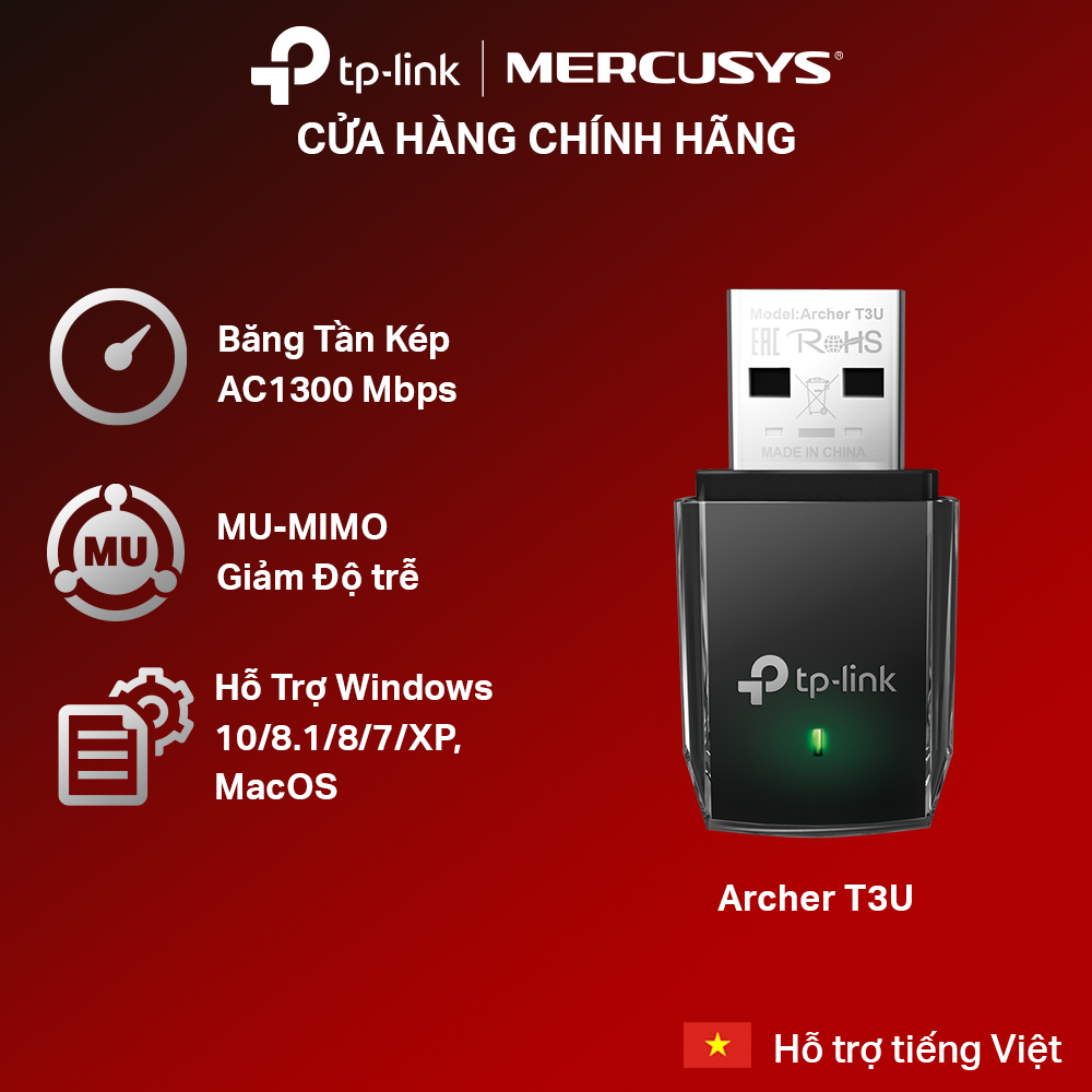 Bộ chuyển đổi usb wifi tp-link archer t3u mu-mimo ac1300