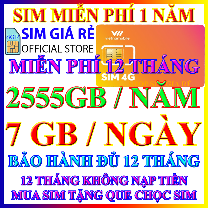 FREESHIP - SIM 4G TRỌN GÓI 1 NĂM 7GB/NGÀY - 210GB/THÁNG - TỐC ĐỘ CAO, SIM 4G VIETNAMOBILE 1 NĂM KHÔN