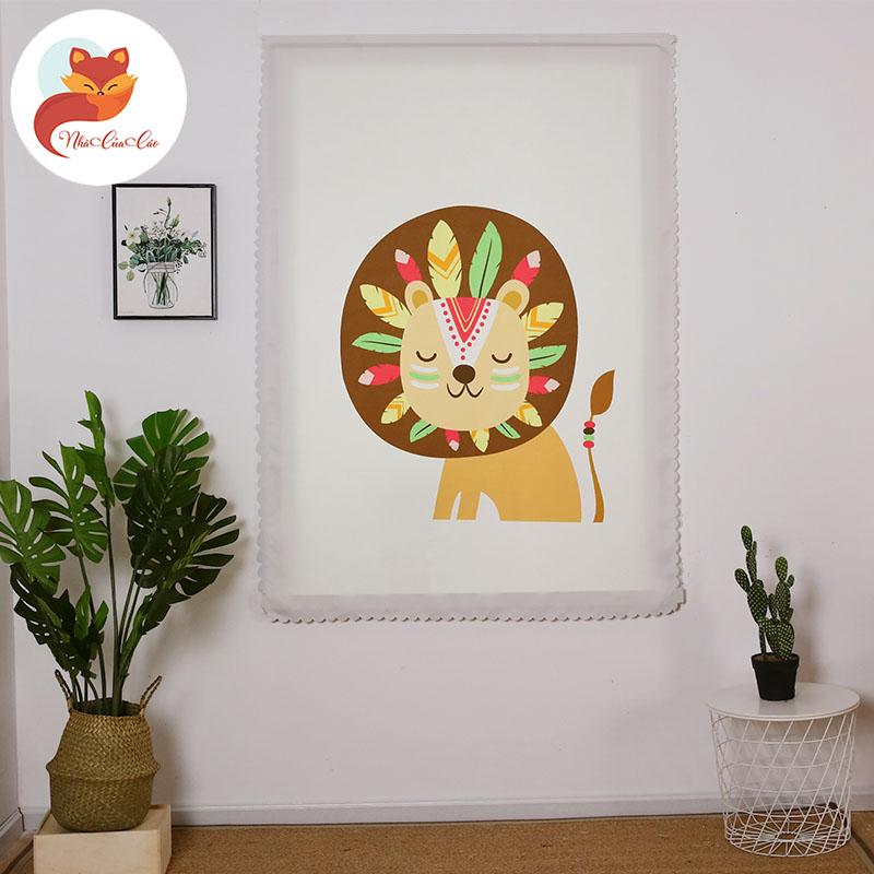 Rèm Cửa Sổ, Màn Cửa Sổ 3D Họa Tiết Sư Tử Dễ Thương, Tranh Treo Tường Trang Trí Nhà Màu Sắc Tươi Sáng