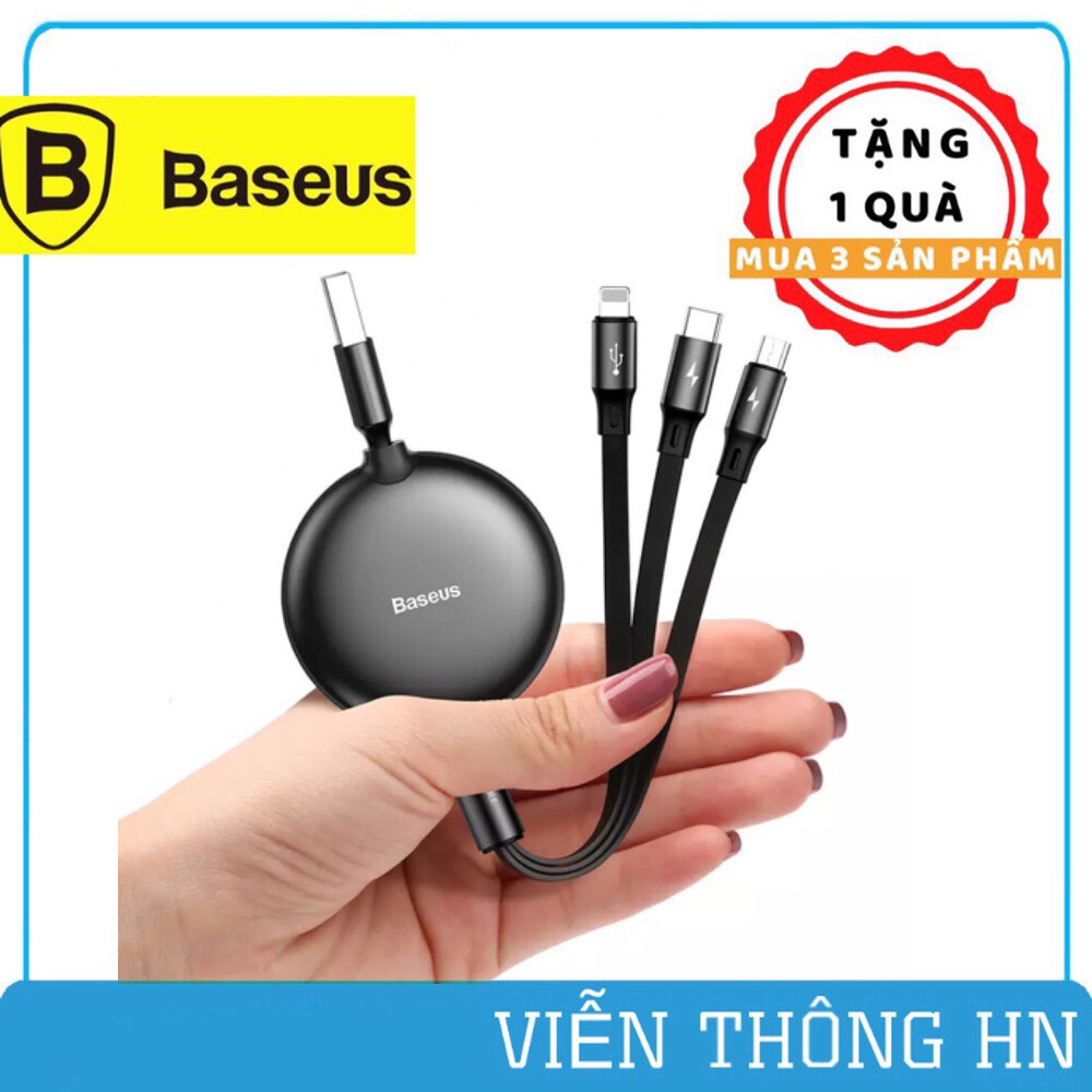 Dây sạc 3 đầu 3 in 1 lightning micro usb type c Baseus sạc dây rút đa năng cho ip samsung oppo,...vv