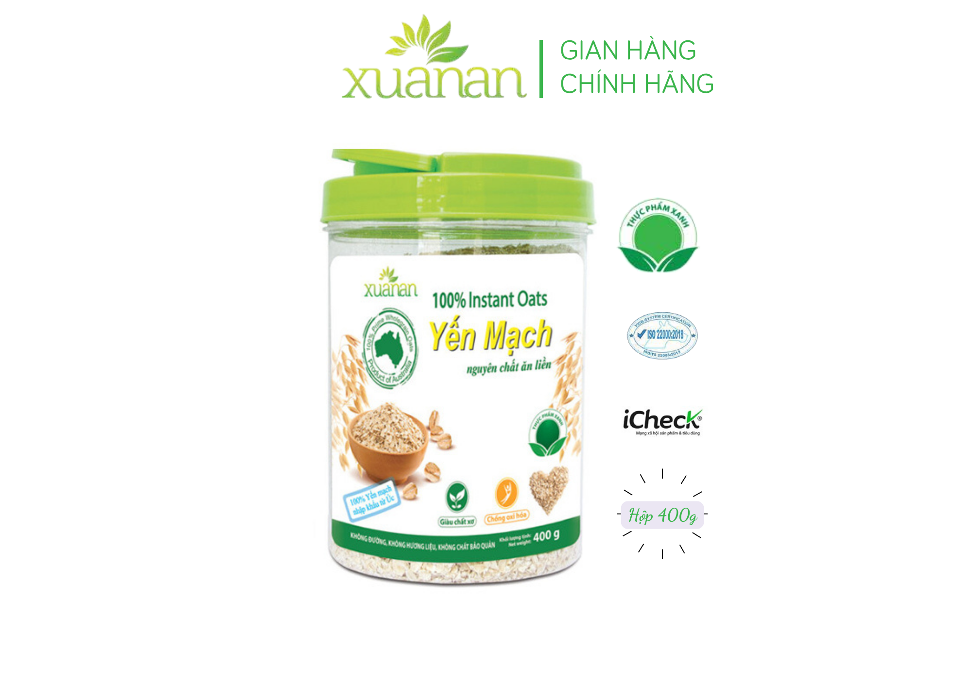 Yến mạch nguyên chất ăn liền xuân an hộp 400g