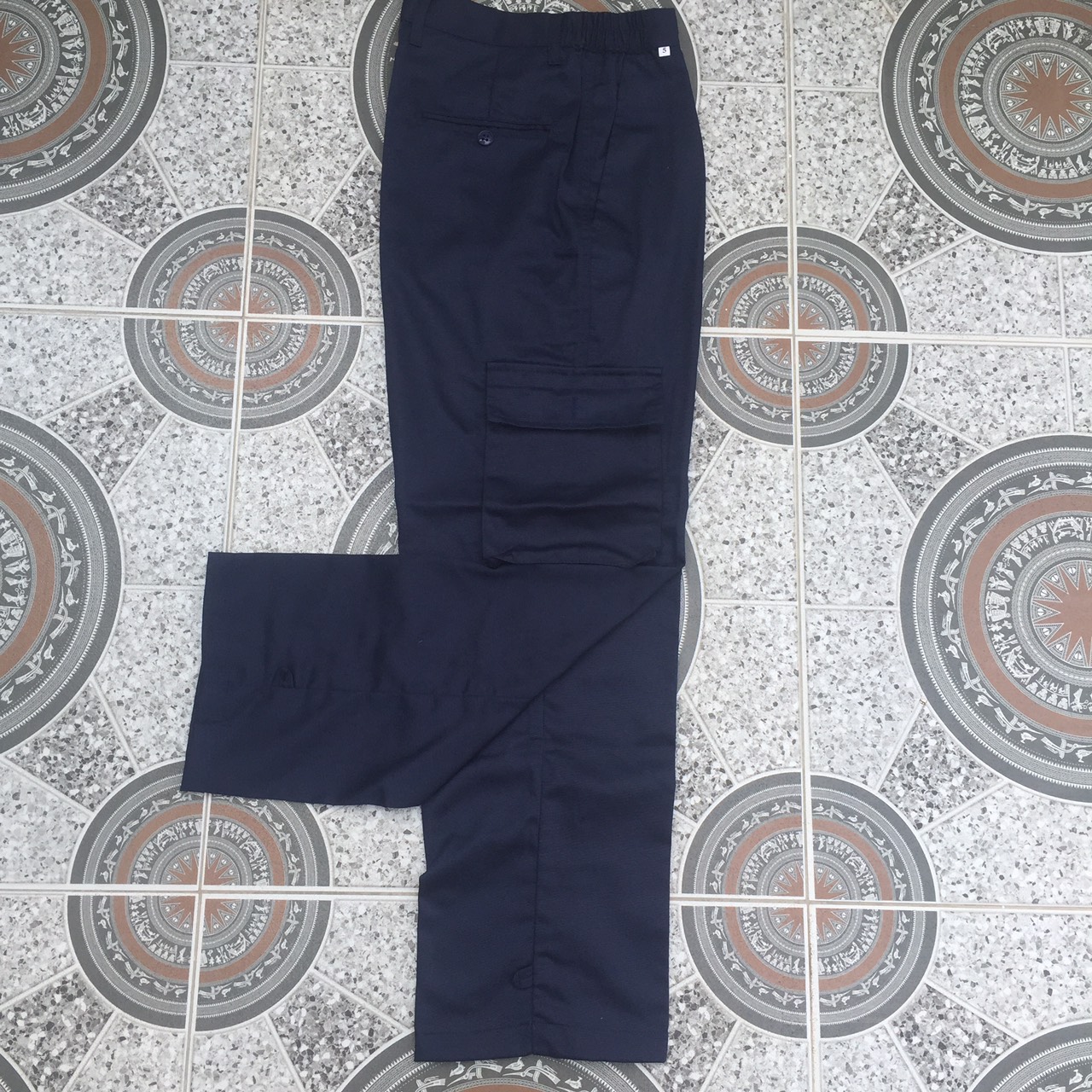 Quần lao động nam quần bảo hộ lao động nam túi hộp màu xanh đen có dây thắt ống quần vải kaki 31