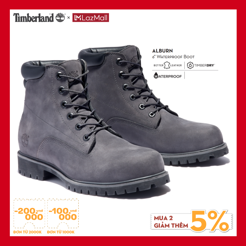 Timberland Giày Boot Nam Cổ Cao 6 inch Basic Alburn Boot WP Dark Grey Nubuck TB0A1OIZ2M