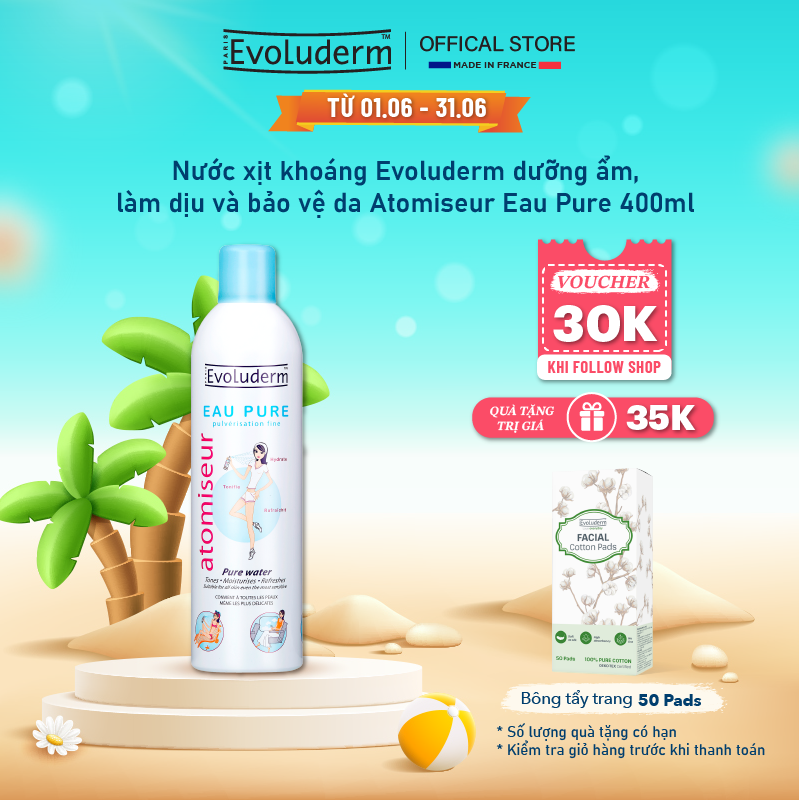 Xịt Khoáng Cấp Ẩm Làm Dịu Da Evoluderm Atomiseur Eau Pure 400ml