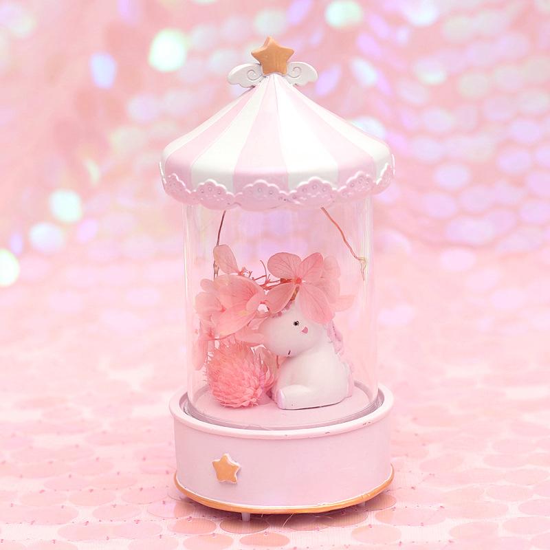 Hộp nhạc kiêm đèn trang trí Unicorn (Kỳ Lân) màu hồng dễ thương