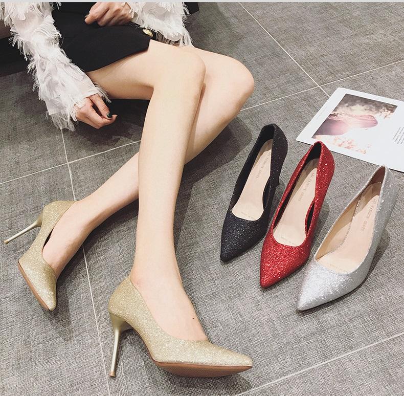 [HCM]Giày búp bê cao gót 9p nhũ kim tuyến sang trọng CG-0292