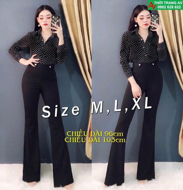 Jumpsuit - Đồ bay dài ống loe phối áo chấm bi xinh xắn - AV6241