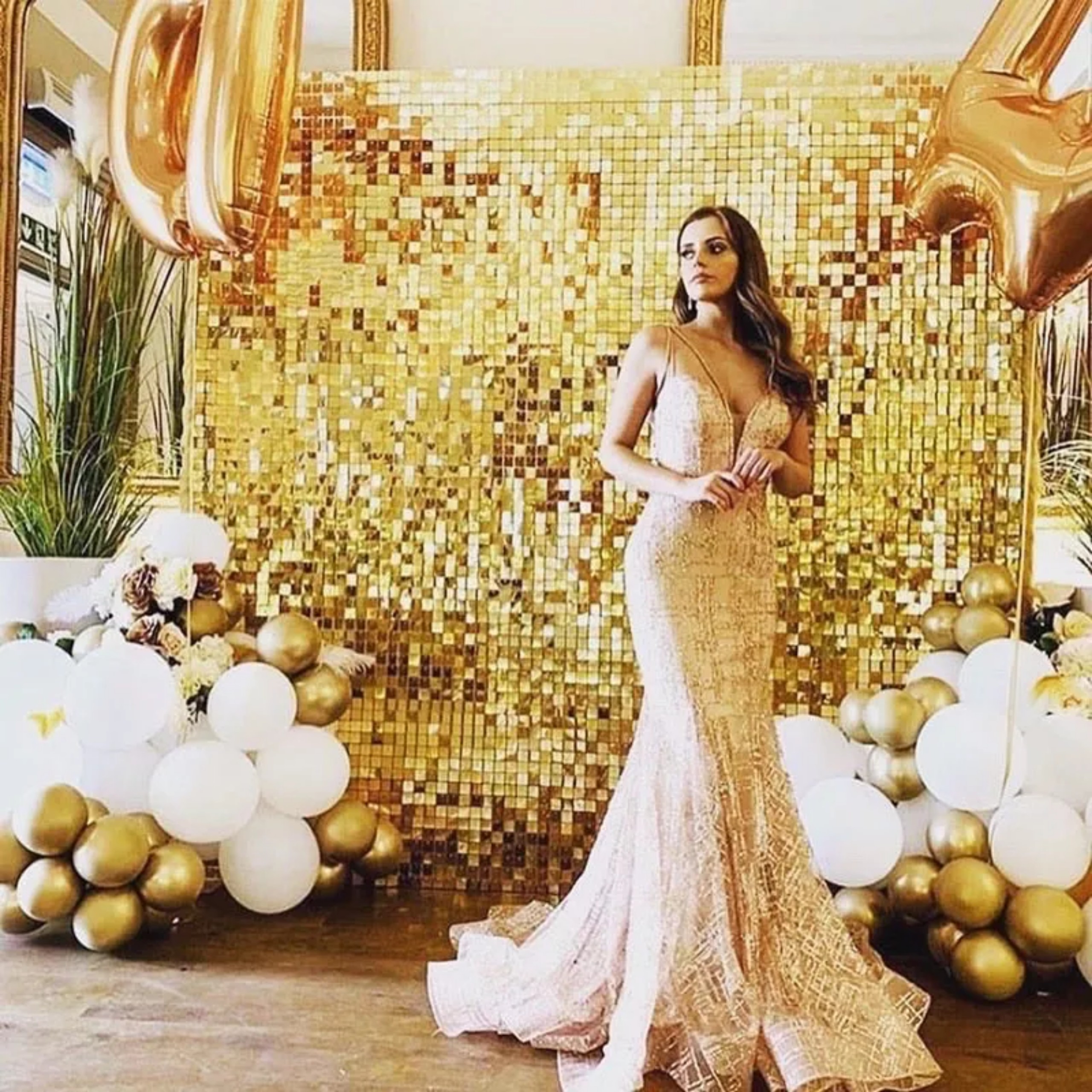 Rèm ô vuông kim tuyến, rèm lá trang trí background sinh nhật, cưới hỏi, party kích thước 2m x 1m