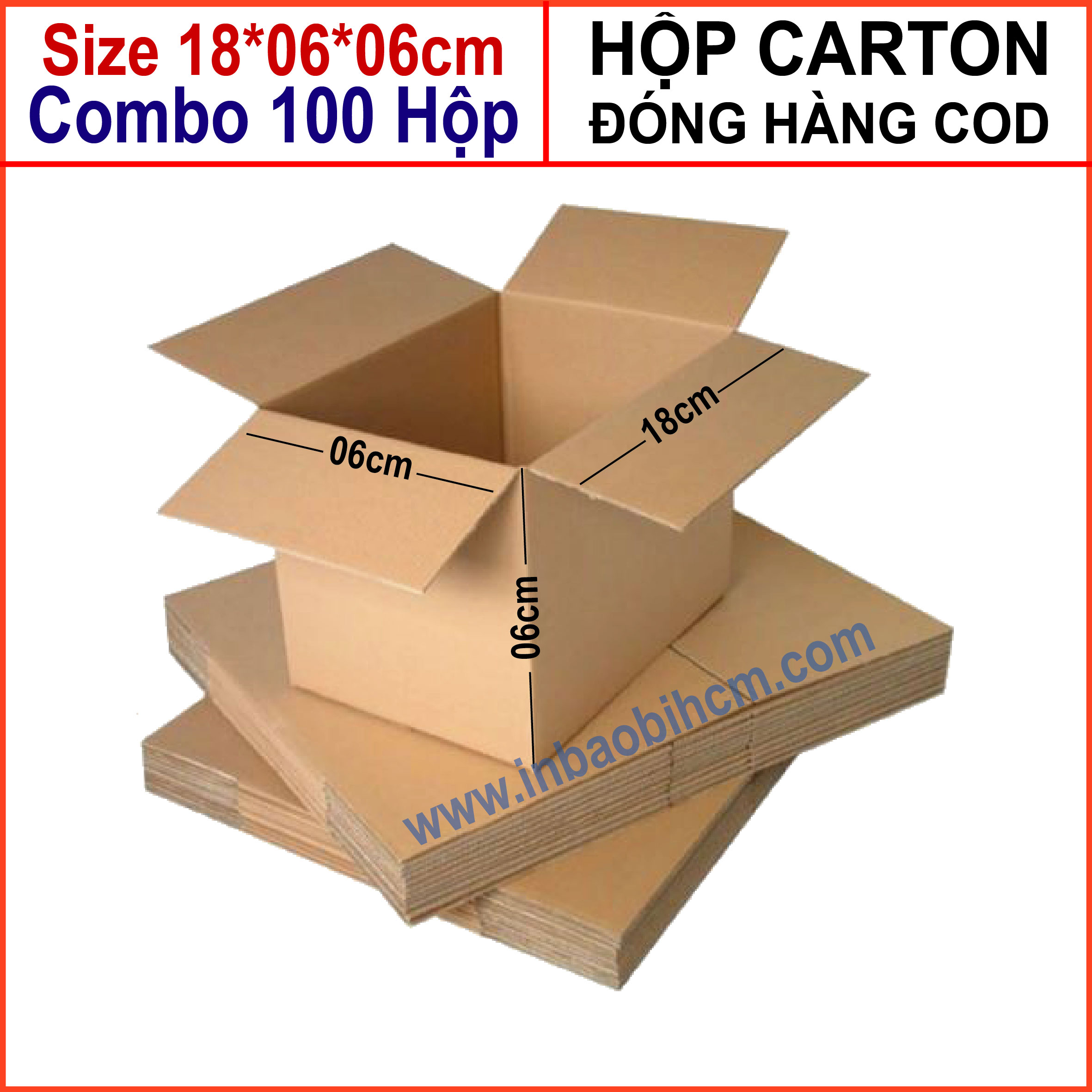 [HCM]100 Hộp giấy đóng hàng giá rẽ 18x6x6 cm (InbaobiHCM - Thùng Carton - Hộp carton giá rẻ)