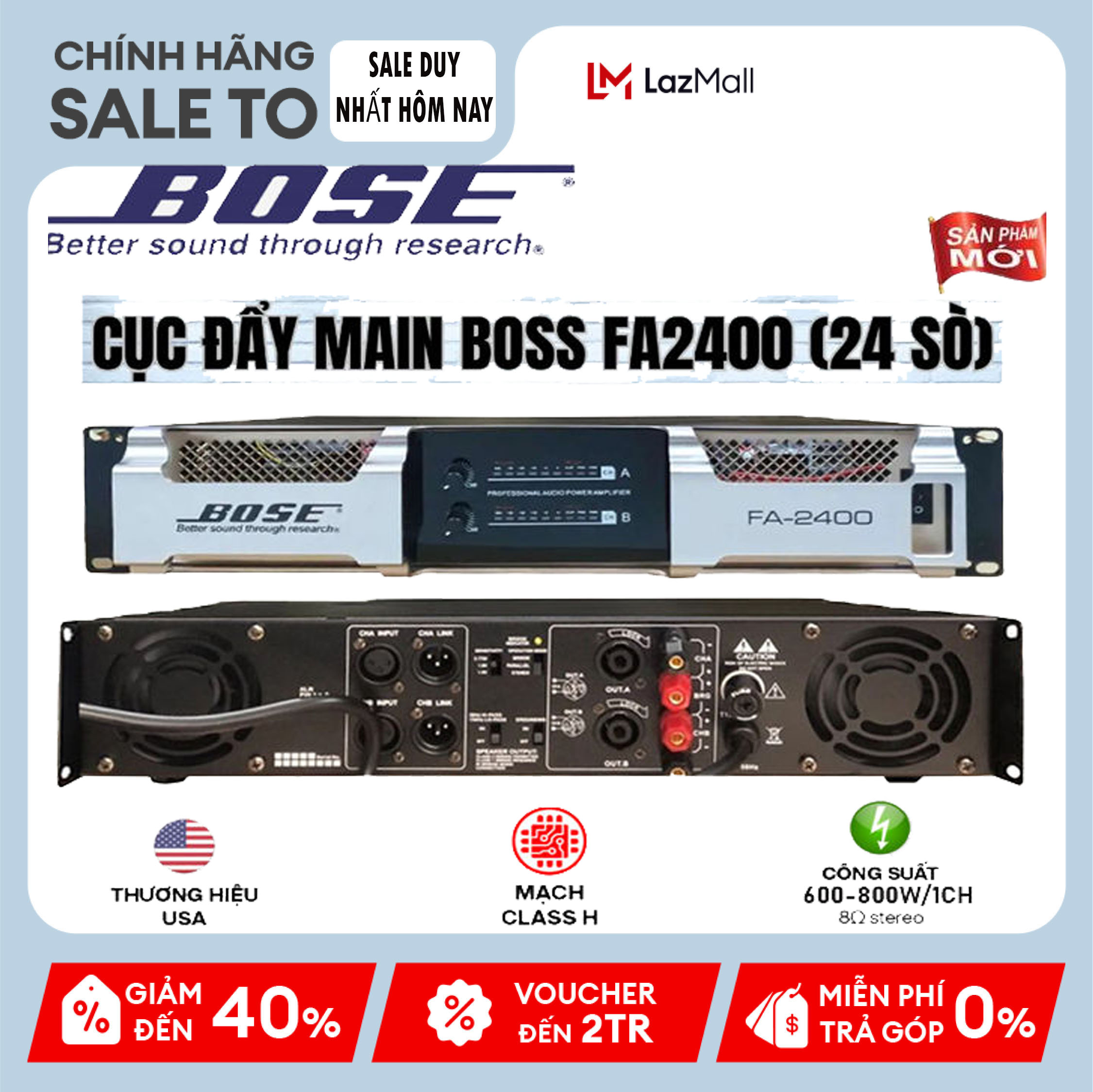 Cục Đẩy Công Suất Cục Đẩy Main Boss FA2400 Công Suất 600800W/1 Kênhx2 Phù Hợp Cho Dàn Karaoke Dàn Sân Khấu Chuyên Nghiệp Âm Thanh Đánh Lực Khỏe Không Bị Nóng Bảo hành 12T