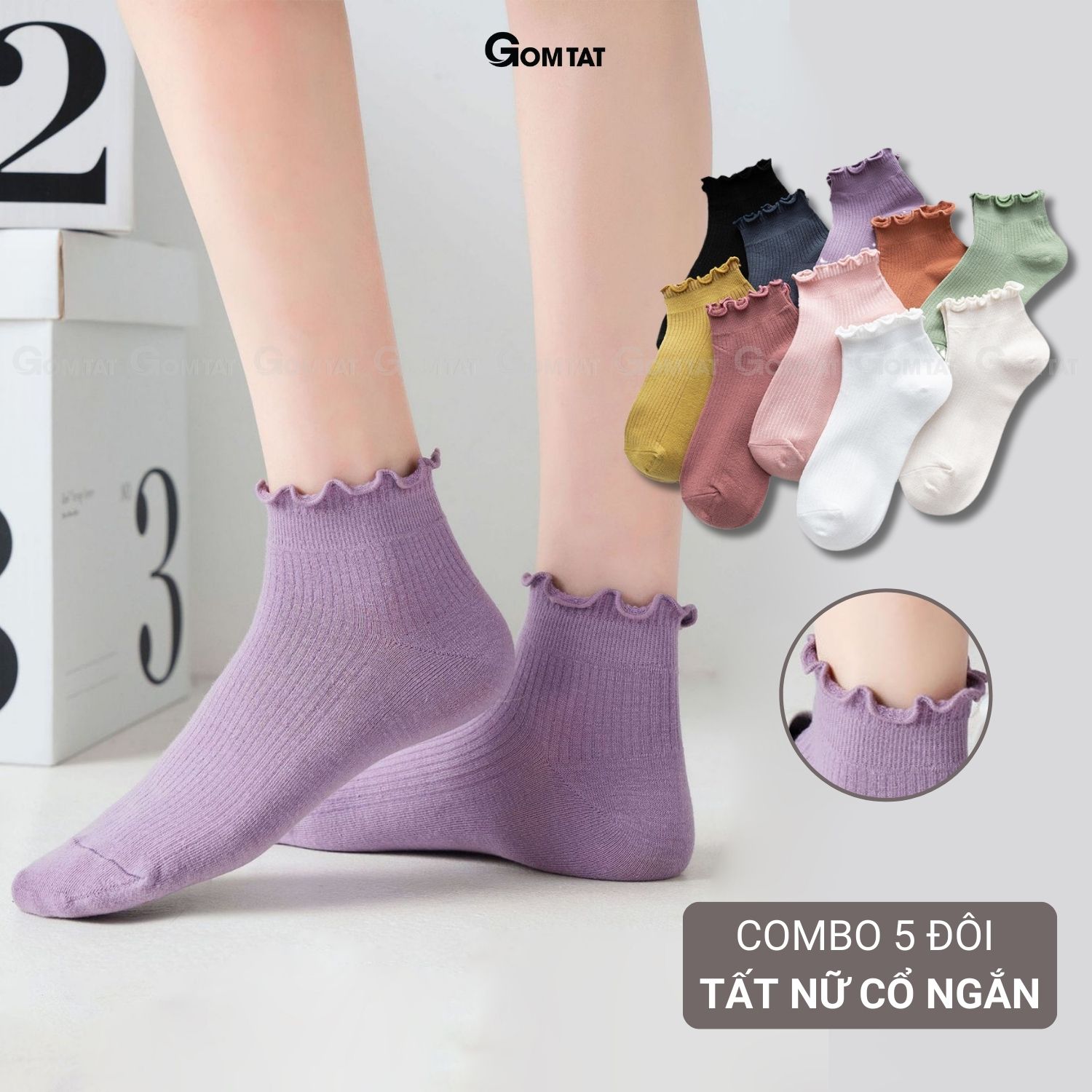  Combo 5 đôi tất nữ cổ thấp GOMTAT cổ bèo chất liệu cotton hút ẩm thoáng khí mềm mịn -NGANCOBEO-FIVE-2004-CB5 
