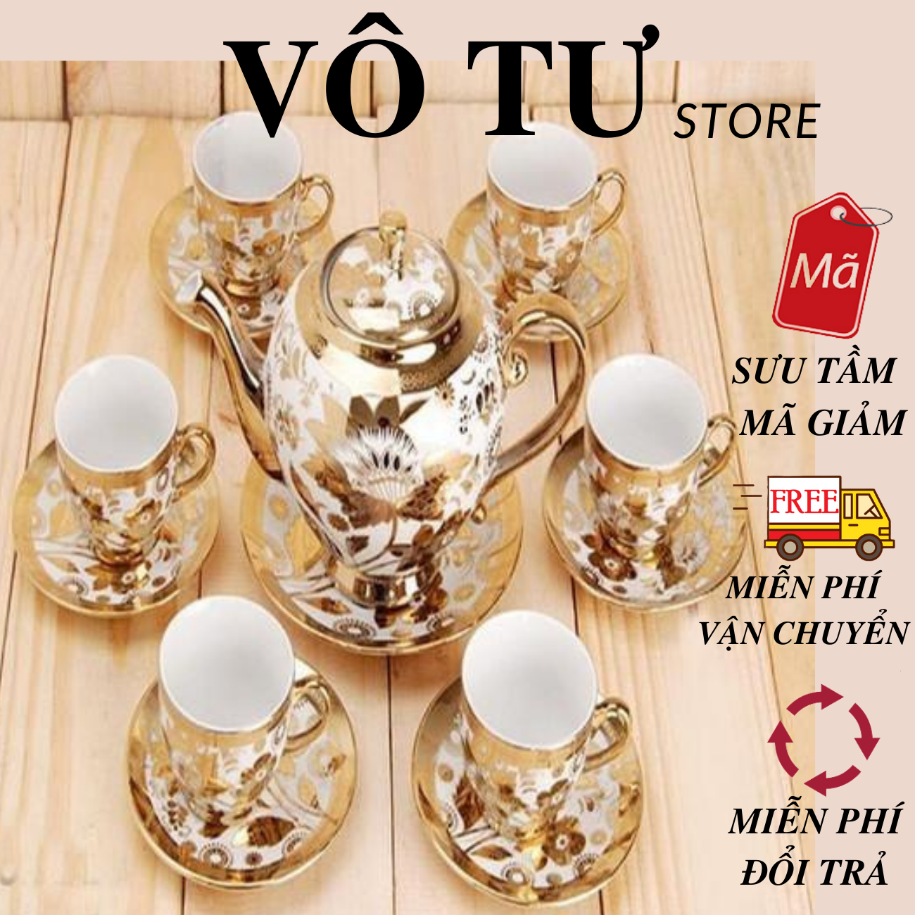 [ảnh thiệt] BỘ TÁCH TRÀ HOA VĂN NHŨ VÀNG HOÀNG GiA 6 LY KÈM DĨA - BỘ ẤM CHÉN UỐNG TRÀ GIAO MẪU NGẪU NHIÊN BAO ĐẸP DÙNG LÀM QUÀ TẶNG CAO CẤP