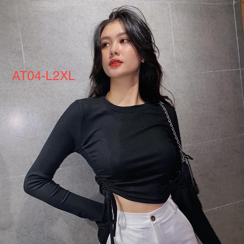 Áo croptop tay dài day rút bên áo bigsize từ 55-90kg
