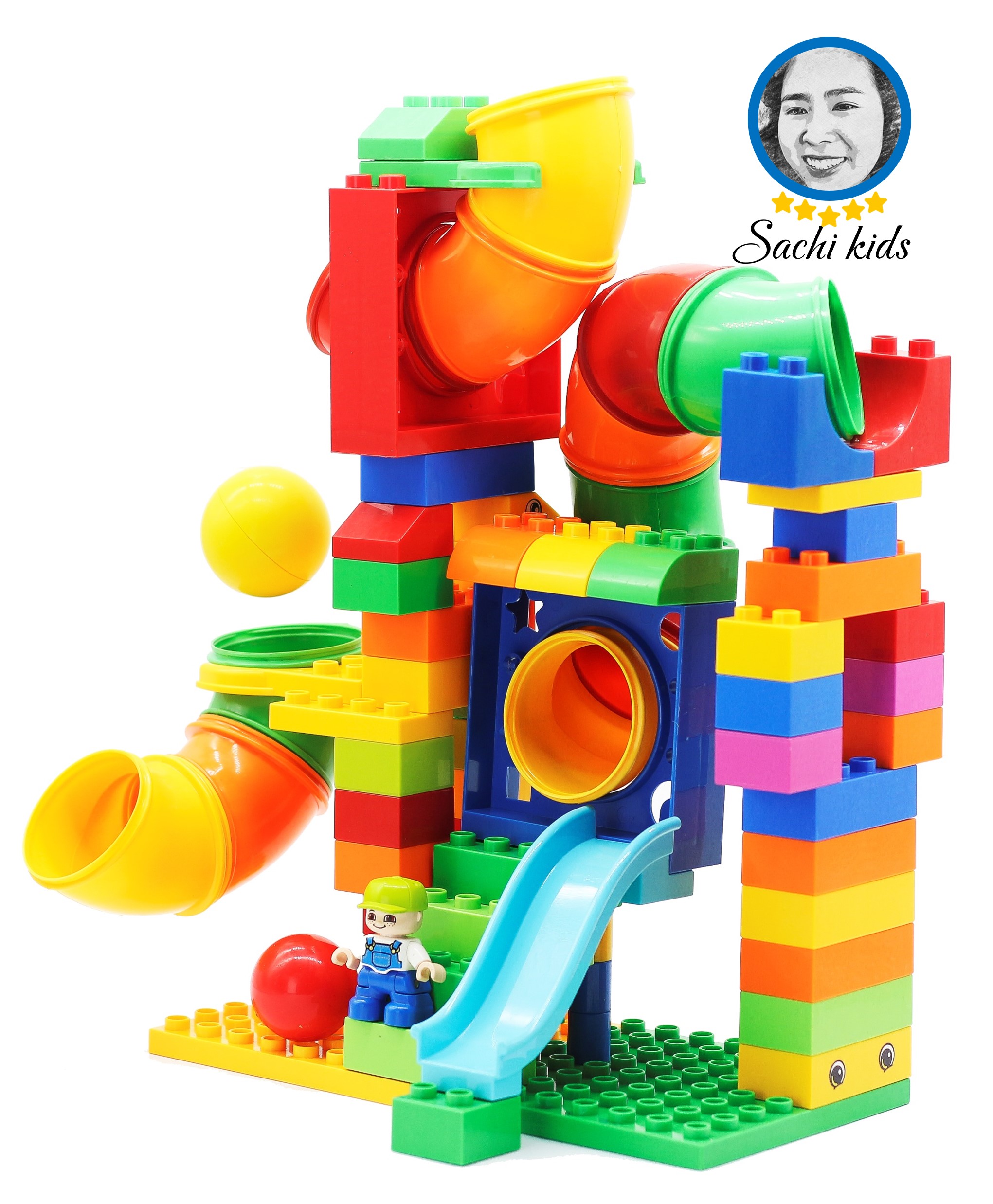 Đồ Chơi xếp hình cỡ Lego Duplo túi lắp đường ống trượt 81 chi tiết, 1kg gạch nhựa ABS, made in Vietnam - Stem Sachi kids