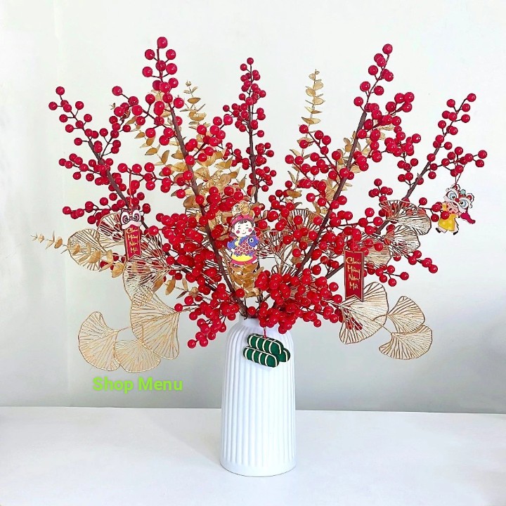 Sỉ combo cành đào đông 12 nhánh trang trí tết, sét cành đào đông đỏ, combo cành hoa trang trí