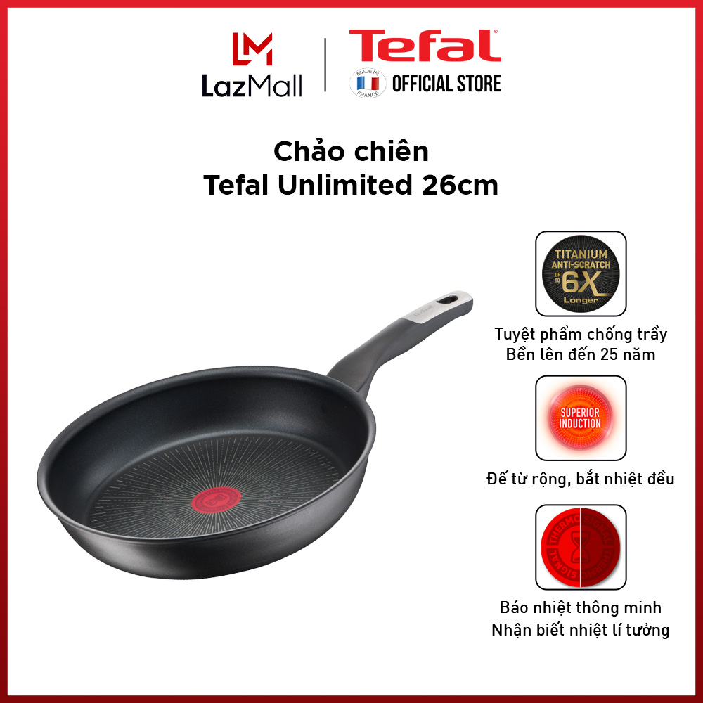Chảo chiên chống dính đáy từ Tefal Unlimited 26cm,dùng cho mọi loại bếp- Sản xuất tại Pháp - Gian hàng chính hãng bảo hành 2 năm - G2550502