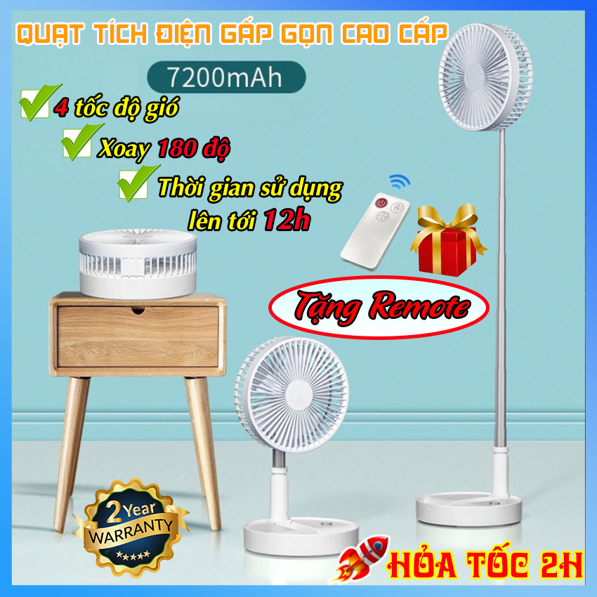 Máy quạt mini sạc tích điện gấp gọn cao cấp-Quạt điện mini cầm tay loại to-Quạt bàn-Quạt đứng-Quạt mini để bàn-Pin 7200