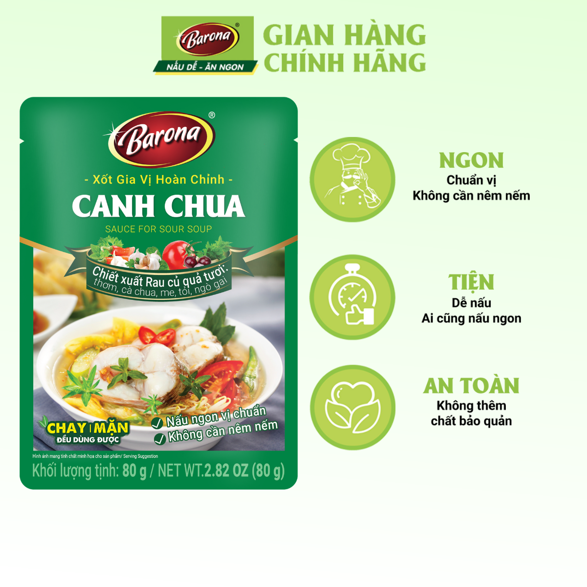Gia Vị Canh Chua Barona 80g chay mặn dùng được, tươi ngon chuẩn vị không cần nêm nếm