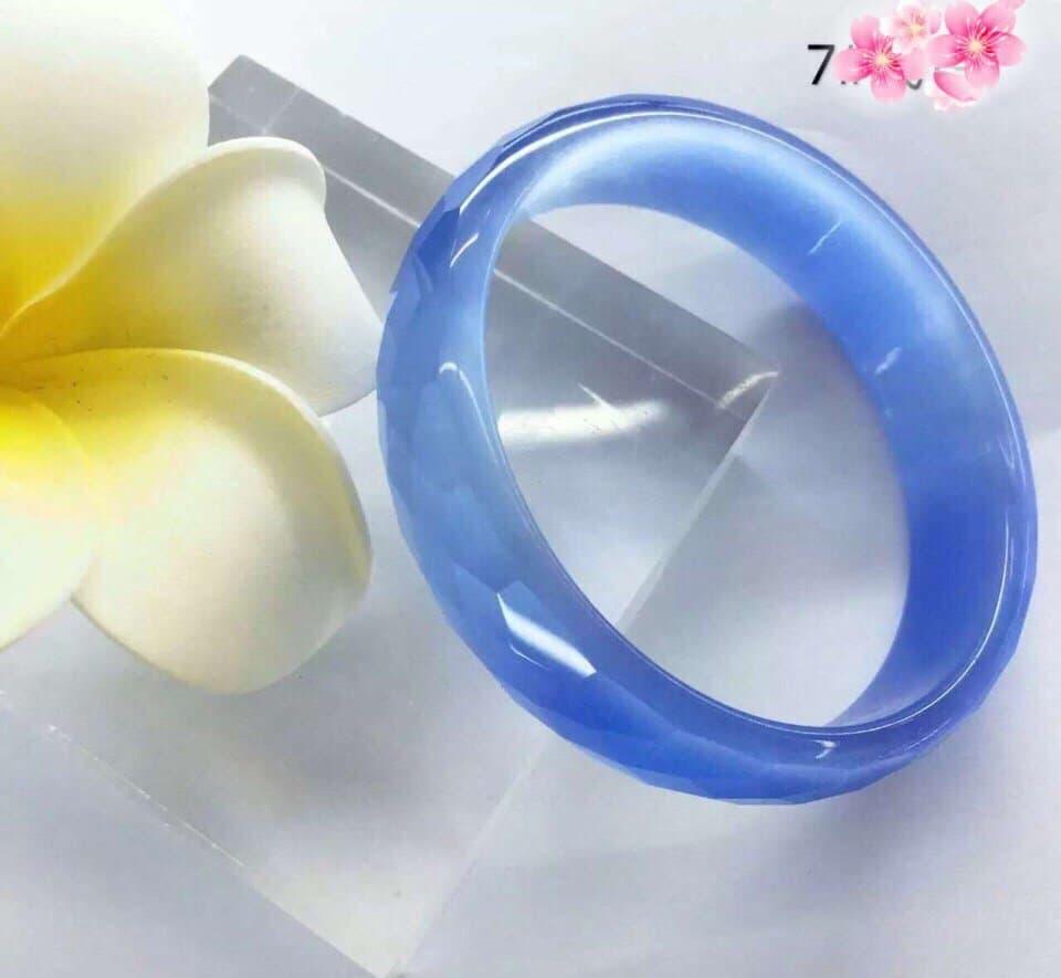 Vòng Tay Bản Liền Đá Mắt Mèo Màu Xanh Dương